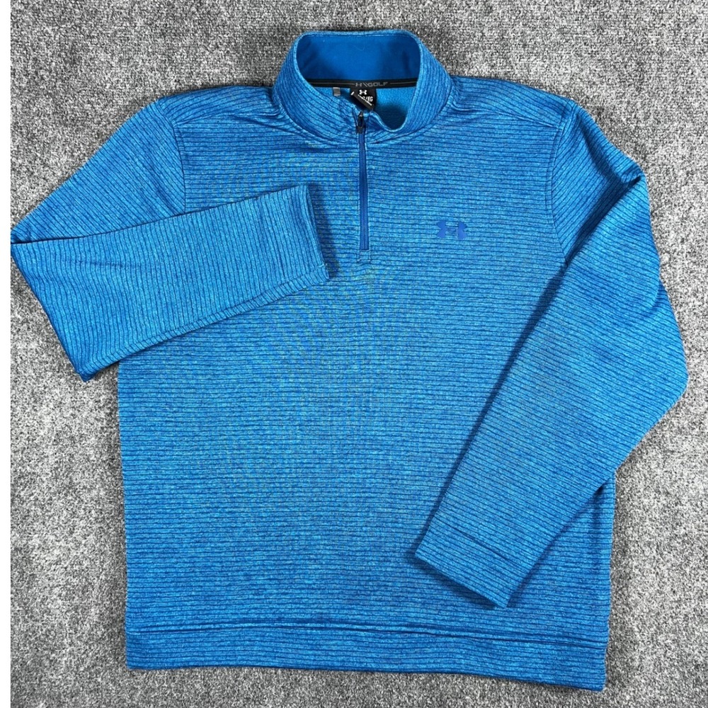 Under Armour Golf Storm Mens XL Blue Heather Stripe Quarter Zip Pullover Sweater